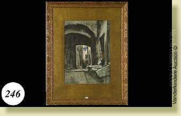 Ruelleanimee A Bruxelles, Fusain
 Et Pastel Sur Papier. Signe En Bas Adroite Julien Celos. Ecole Belge. 
Dim.: 55x39 Cm - view 1