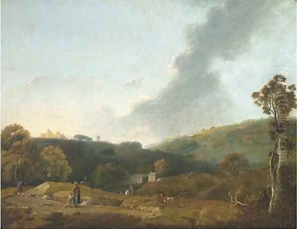 Figures in a landscape with a farmhouse beyond - view 1