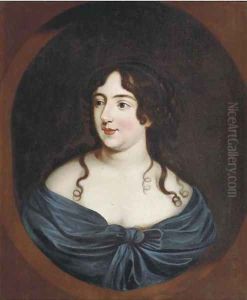 Portrait of a lady, half-length, in a blue dress, in a feigned oval