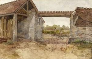 Ferme A Barbizon by Charles Ferdinand Ceramano