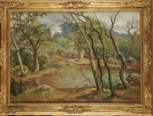 La Mare Belle Croix Dans La Foret De Fontainebleau by Charles Ferdinand Ceramano