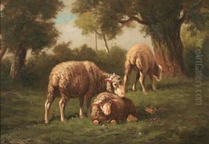 Moutons Au Paturage by Charles Ferdinand Ceramano