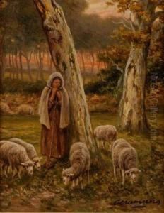 Bergere Et Ses Moutons by Charles Ferdinand Ceramano