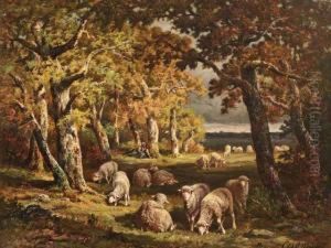 A L'oree De La Foretde Fontainebleau by Charles Ferdinand Ceramano