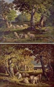 Troupeau De Moutons Dans Un Sous-bois by Charles Ferdinand Ceramano