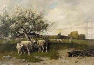 Schafe Unter Bluhendem Obstbaum. by Charles Ferdinand Ceramano