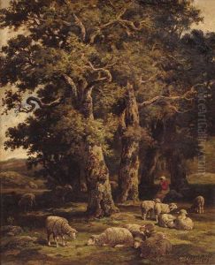 Bergere Et Ses Moutons by Charles Ferdinand Ceramano