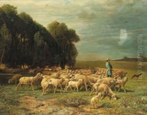 Returning Home From Pasture by Charles Ferdinand Ceramano