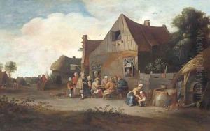 Peasants outside an inn by Pieter de Bloot