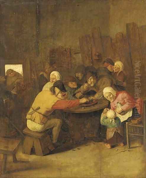 Peasants eating mussels and drinking in a tavern - view 1