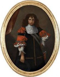 Retrato De Cavalheiro A Tres Quartos, Com Casaco Preto E Vermelho Com Rendas