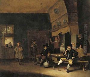 Peasants merry-making in a barn by Pieter de Bloot
