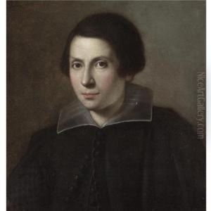 Portrait Of A Young Man, Head And Shoulders, Wearing Black With A White Ruff