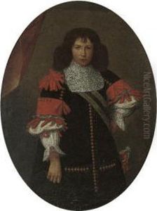 Portrait Of A Gentleman, 
Three-quarter-length, In A Black Coat With Red Ribboning And A Sash