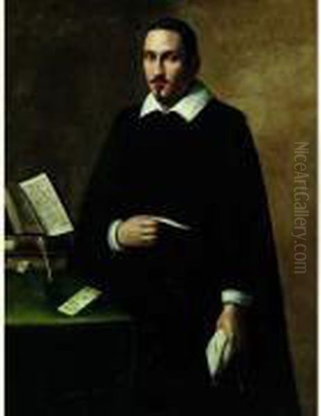 Portrait De Giulio Meria Pres De Son Bureau Tenant Une Lettre - view 1
