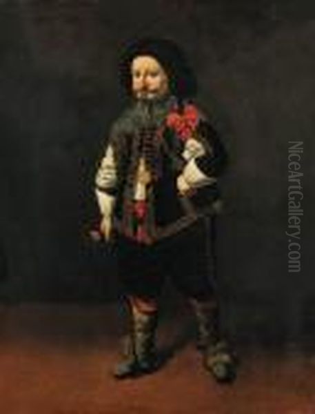 Portrait Of A Dwarf, 
Full-length, In A Gold-embroidered Black Coatwith Slashed Sleeves, Black
 Breeches, And A White Shirt - view 1