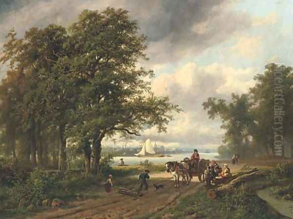 Gathering faggots by a river - view 1