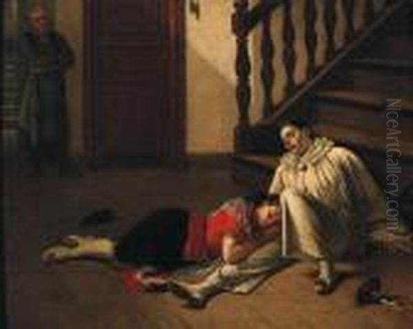 After The Party - Commedia Del'arte Characters Sleeping On Astairway - view 1