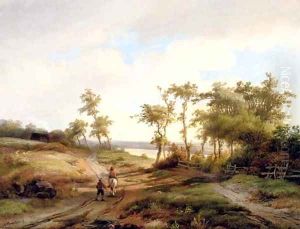Figures in a summer landscape by Anton Braakman
