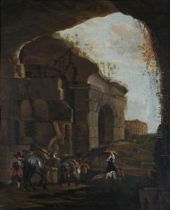 Landschaft Mit Dem Kolosseum Im Hintergrund by Michelangelo Cerqouzzi