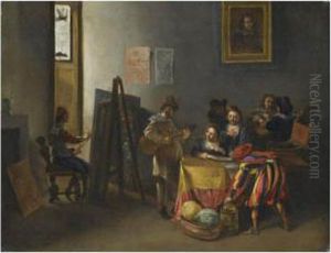 An Artist's Studio With Models
Sitting For A Genre Painting, Or An'allegory Of The Five Senses' by Michelangelo Cerqouzzi