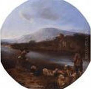 Hirten In Italienischer Landschaft
Am Ufer Eines Flusses by Michelangelo Cerqouzzi