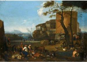 Italianate Landscape With
Peasants Eating And Drinking With Their Animals Near A Fortified Village Italianate Landscape With
Peasants Eating And Drinking With Their Animals Near A Fortified Village