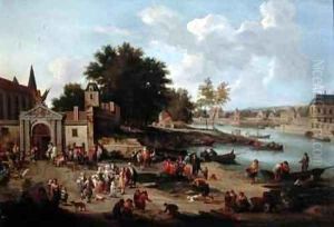 Townsfolk Gathering on the Shore of an Estuary