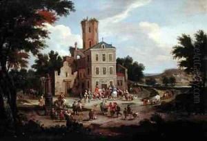 Townsfolk Gathering Outside a Public Building by Boudewyns