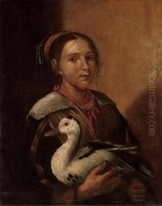 A Young Girl In Peasant Dress, A Duck In Her Arms by Giacomo Ceruti (Il Pitocchetto)