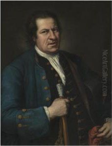 Portrait Of A Gentleman, Half Length, Wearing A Blue Coat Andholding A Cap And Baton by Giacomo Ceruti (Il Pitocchetto)