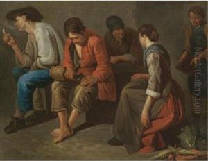 A Study Of A Tavern Interior With Peasants Drinking And Smoking by Giacomo Ceruti (Il Pitocchetto)