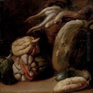 Melons And Root Vegetables In A Basket, A Fragment by Giacomo Ceruti (Il Pitocchetto)