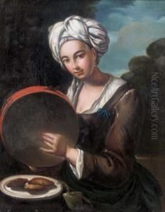 A Girl Playing A Tambourine A Girl Playing A Tambourine