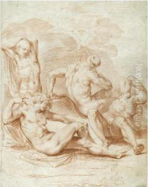 Four Male Nudes In A Landscape - view 1