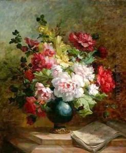 Still life with flowers and sheet music by Emile Henri Brunner-Lacoste