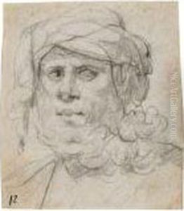 The Head Of A Bearded Man, Wearing A Turban by Giuseppe Cesari