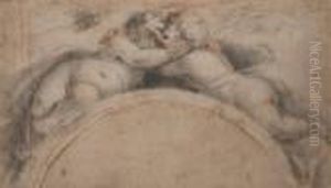 Deux Putti S'enlacant by Giuseppe Cesari
