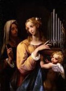 Santa Cecilia Conl'organo Portatile, Un'altra Santa Ed Un Putto by Giuseppe Cesari