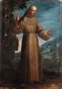 San Bernardino Da Siena Su Sfondo Di Paesaggio Olio Su Tela