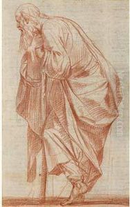 Personnage En Pied, De Profil A Gauche, Appuye Sur Un Baton
