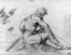A Seated Shepherd, In Profile To The Right by Giuseppe Cesari