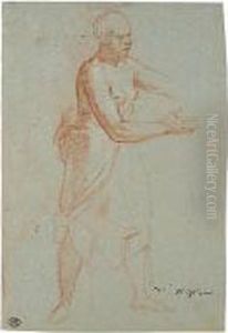 Study Of A Partially Draped Standing Female Figure, Her Hands Extended by Bartolomeo Cesi