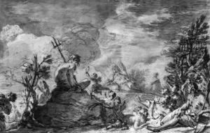 Neptune Crowned By A Putto Surrounded By Sea Gods Andgoddesses by Jacopo Cestaro