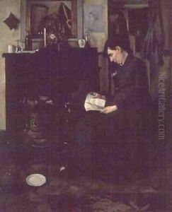 Reading by the fireside by Louis Bouchet