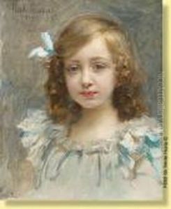 Fillette Au Noeud Bleu