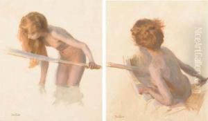Un Jeune Garcon Se Baignant; Une Jeune Baigneuse by Paul Chabas