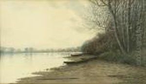 Canoes On The Shore. Signed Lower Right S.r. Chaffee.