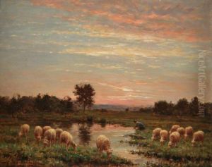 Moutons Pres De La Mare by Jean-Ferdinand Chaigneau