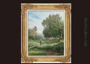Sheep And Shepard Near The Stream by Jean-Ferdinand Chaigneau